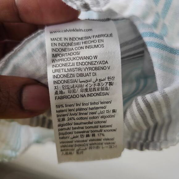 Calvin Klein White Striped Button-Down Linen Blend Shirt Size M - Picture 3 of 4